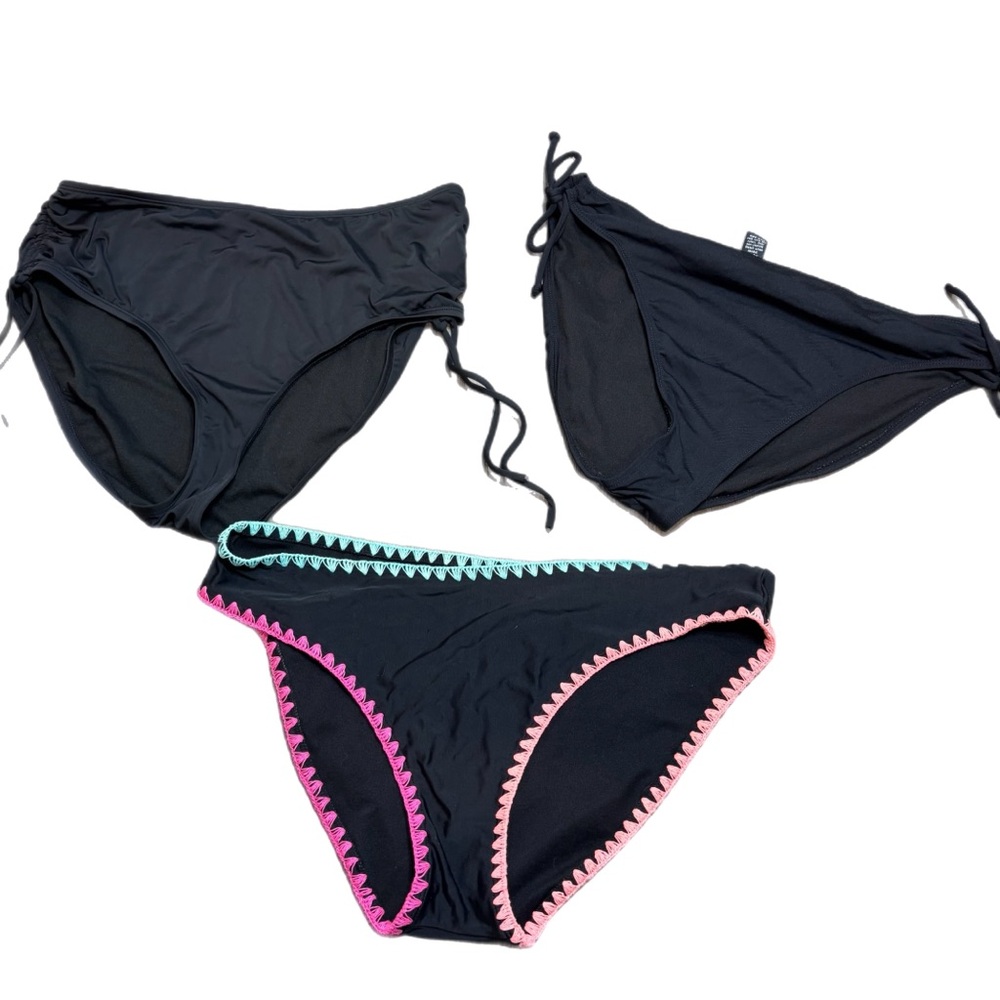 Black Swim Bikini Bottoms Lot - 3 pairs